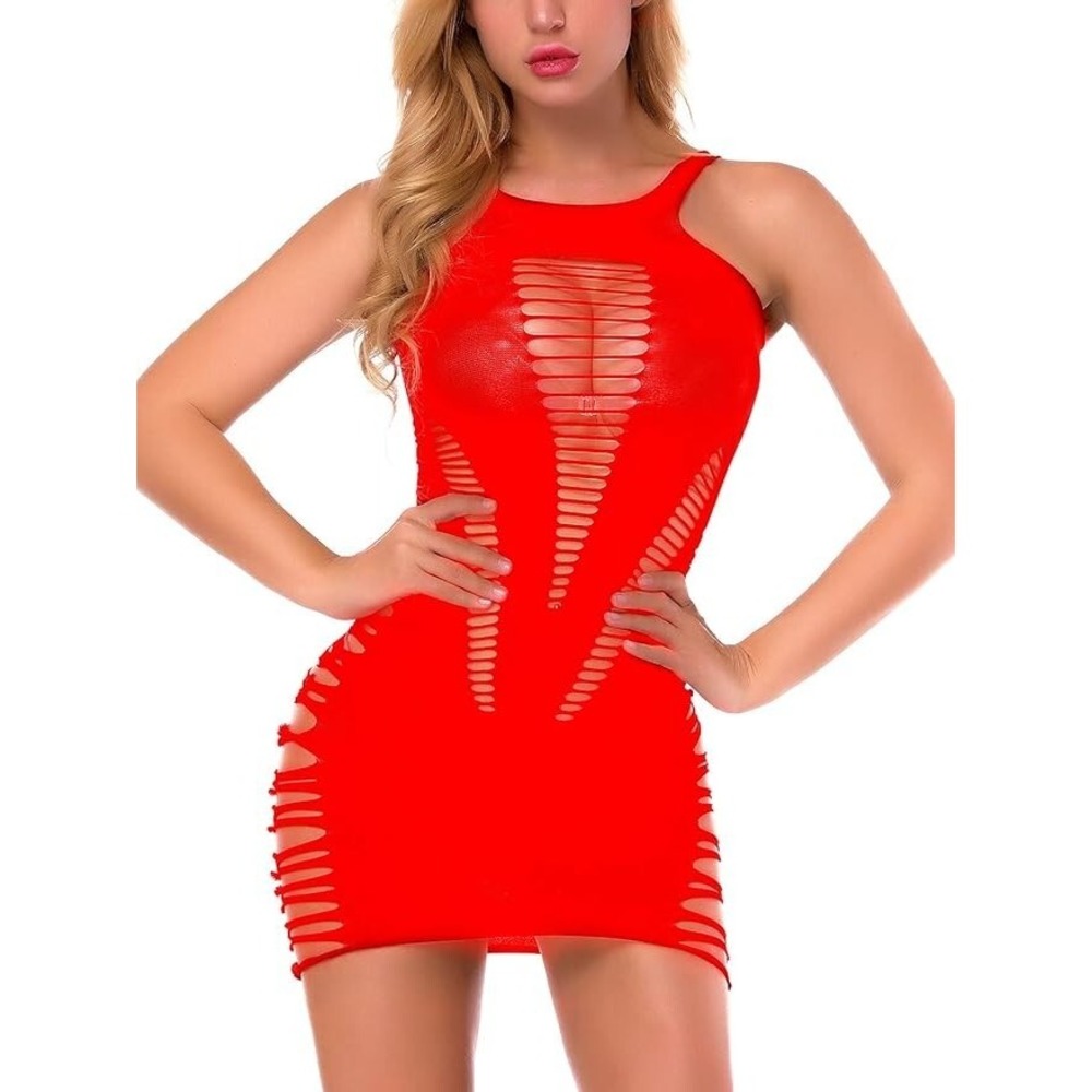 Festival Mini Dress Red Cutout Bodystocking EDC Rave Club ONE SIZE NEW